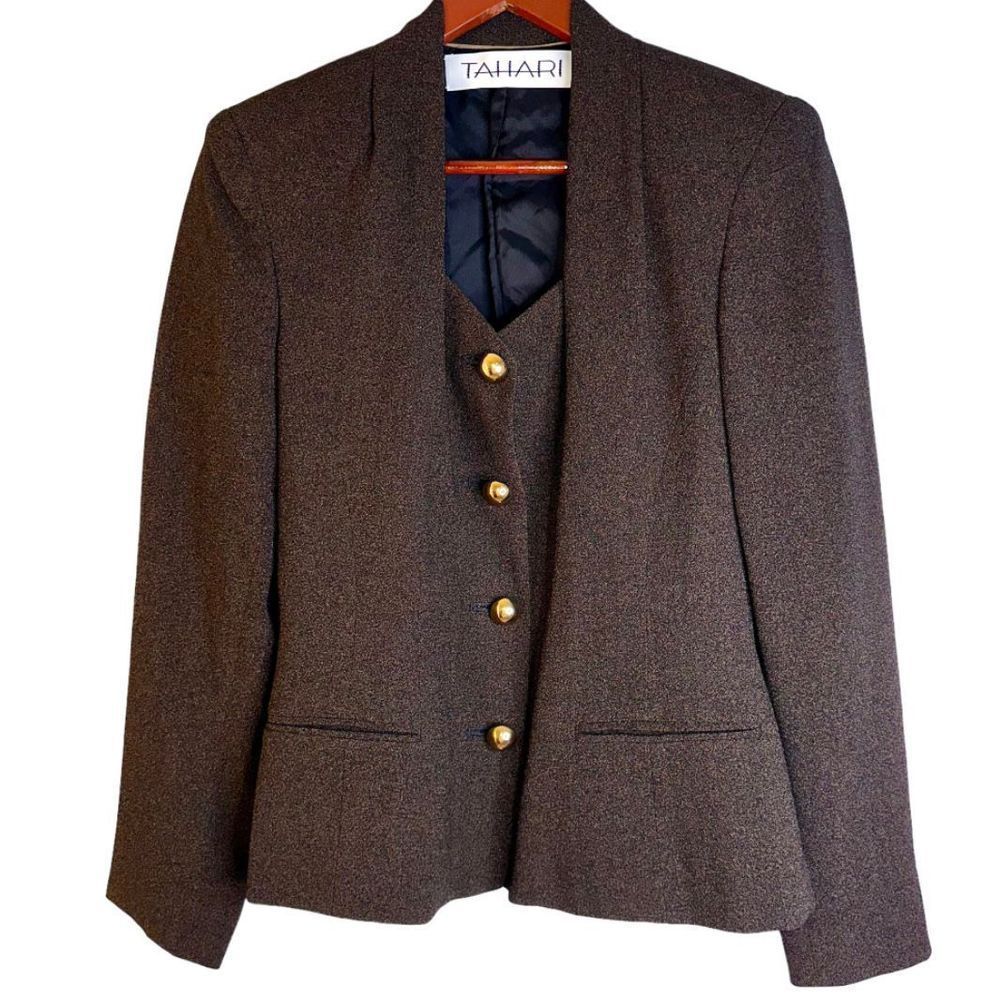 Tahari Brown Women's Blazer with Gold Buttons